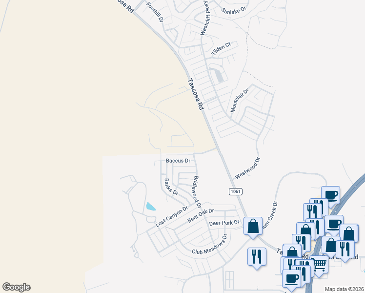 map of restaurants, bars, coffee shops, grocery stores, and more near 6802 Baccus Drive in Amarillo