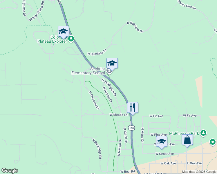 map of restaurants, bars, coffee shops, grocery stores, and more near 2139 North Talkington Drive in Flagstaff