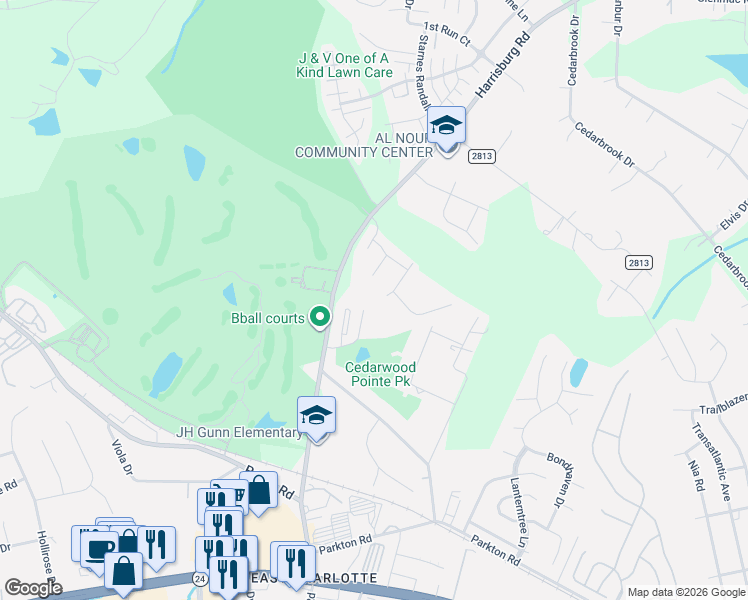 map of restaurants, bars, coffee shops, grocery stores, and more near 9342 Sloan Forest Drive in Charlotte