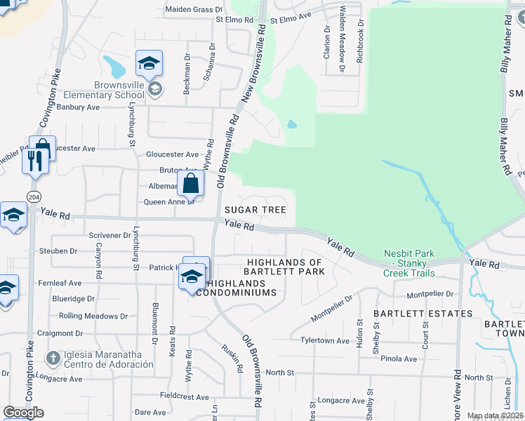 map of restaurants, bars, coffee shops, grocery stores, and more near 3507 Sugar Tree Lane in Bartlett