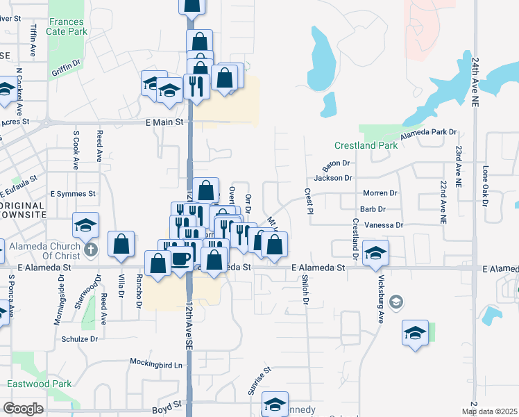 map of restaurants, bars, coffee shops, grocery stores, and more near 217 Mount Vernon Drive in Norman