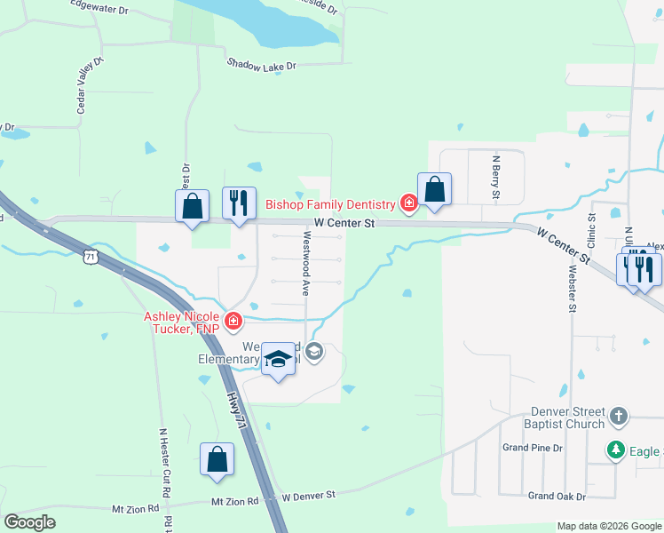 map of restaurants, bars, coffee shops, grocery stores, and more near 2107 Breckenridge Terrace in Greenwood