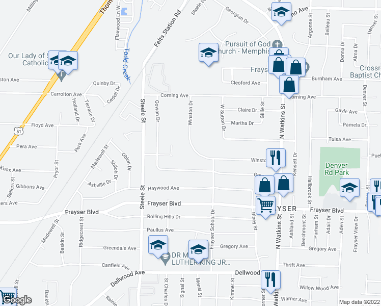 map of restaurants, bars, coffee shops, grocery stores, and more near 3519 Winston Drive in Memphis