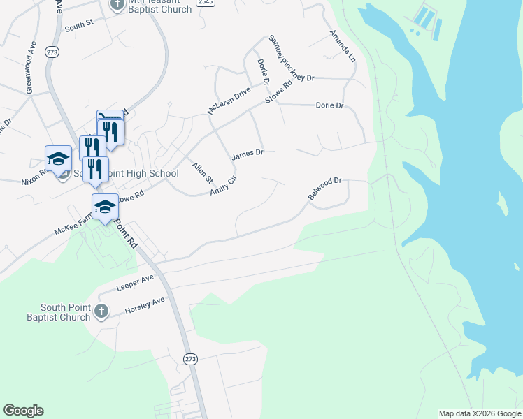 map of restaurants, bars, coffee shops, grocery stores, and more near 1218 Hunting Ridge Drive in Belmont