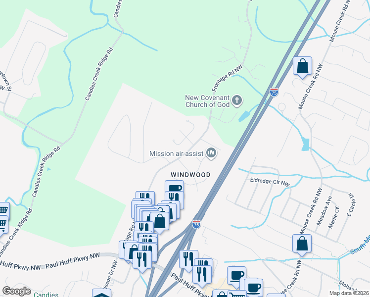 map of restaurants, bars, coffee shops, grocery stores, and more near 4824 Charwood Trail Northwest in Cleveland