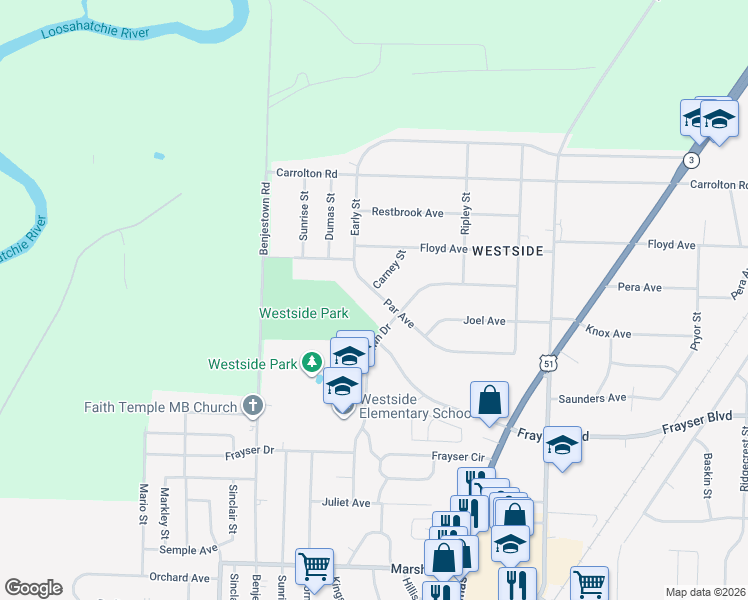 map of restaurants, bars, coffee shops, grocery stores, and more near 843 Par Avenue in Memphis