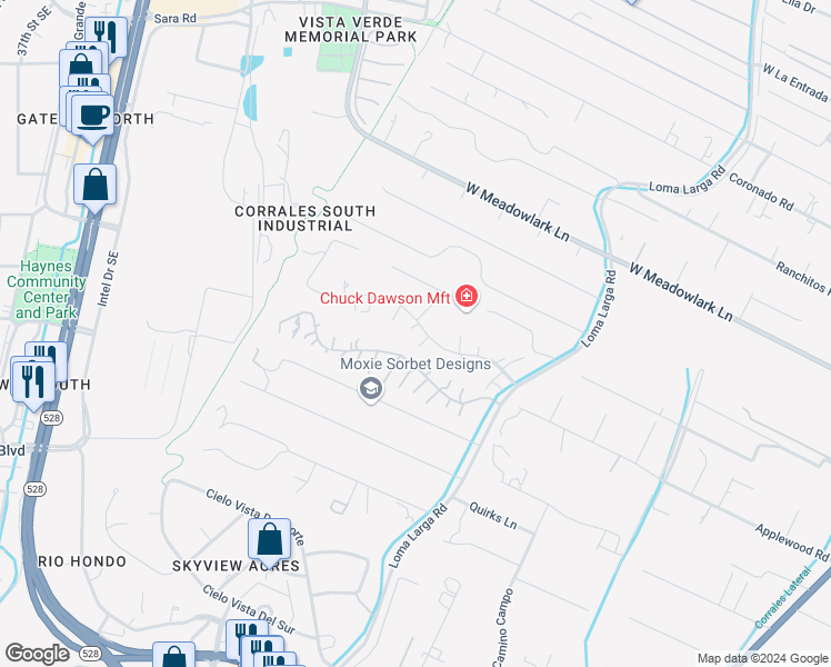 map of restaurants, bars, coffee shops, grocery stores, and more near 1 Barberry Court in Corrales