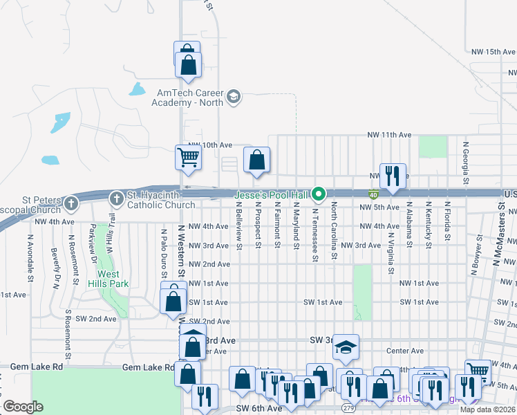 map of restaurants, bars, coffee shops, grocery stores, and more near 3798 NW 5th Ave in Amarillo