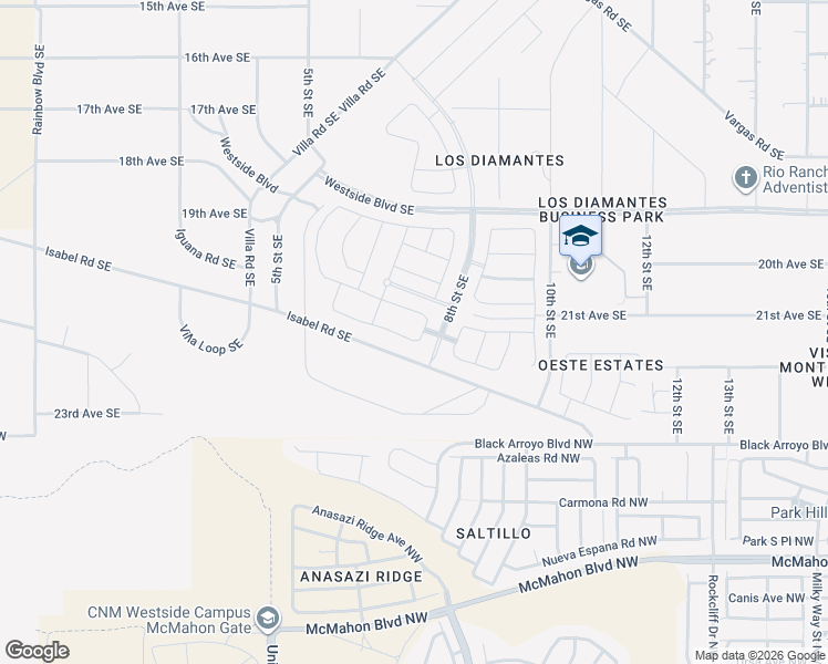 map of restaurants, bars, coffee shops, grocery stores, and more near 2128 7th Avenue Northeast in Rio Rancho