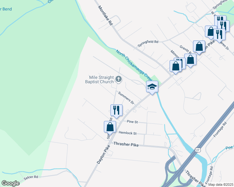 map of restaurants, bars, coffee shops, grocery stores, and more near 8436 Springfield Road in Soddy-Daisy