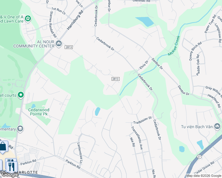 map of restaurants, bars, coffee shops, grocery stores, and more near 7425 Finnigan Road in Charlotte