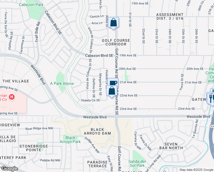 map of restaurants, bars, coffee shops, grocery stores, and more near 2708 Violeta Circle Southeast in Rio Rancho