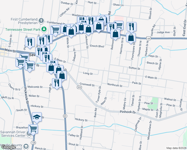 map of restaurants, bars, coffee shops, grocery stores, and more near 150 Long Street in Savannah