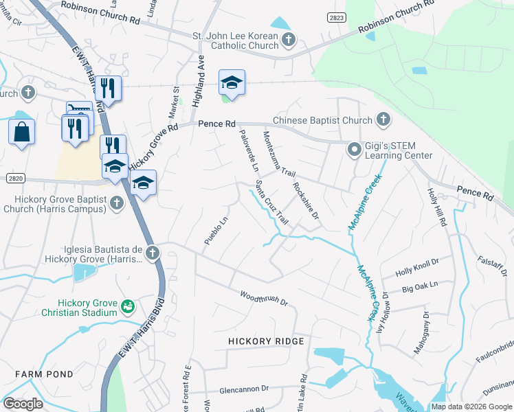map of restaurants, bars, coffee shops, grocery stores, and more near 6710 Accrington Court in Charlotte