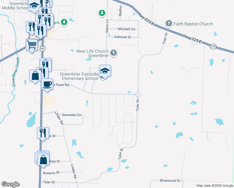 map of restaurants, bars, coffee shops, grocery stores, and more near 35 Dunwood Drive in Greenbrier