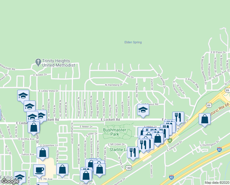 map of restaurants, bars, coffee shops, grocery stores, and more near 3766 North Pine Drive in Flagstaff