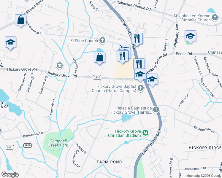map of restaurants, bars, coffee shops, grocery stores, and more near 4700 Lawrence Orr Road in Charlotte