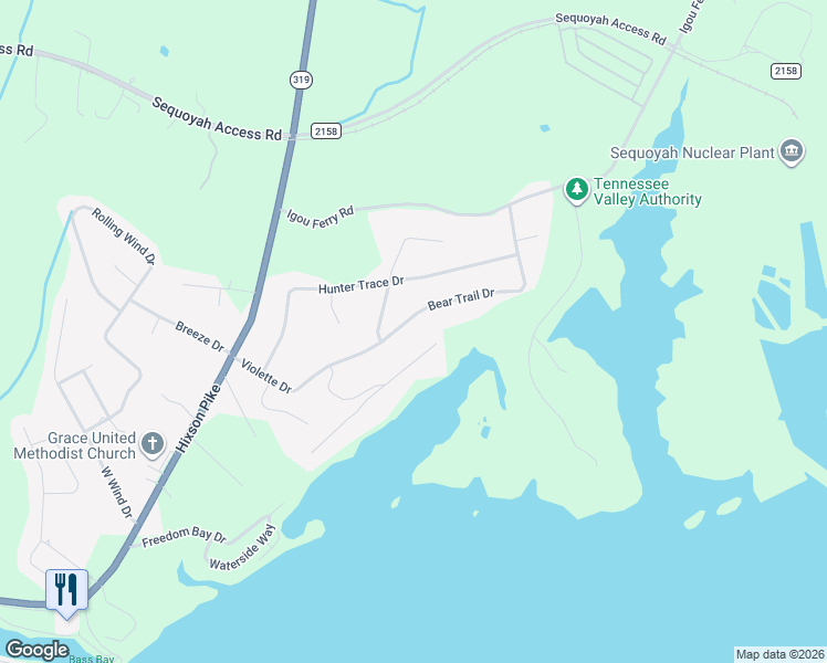 map of restaurants, bars, coffee shops, grocery stores, and more near 10120 Bear Trail Drive in Soddy-Daisy