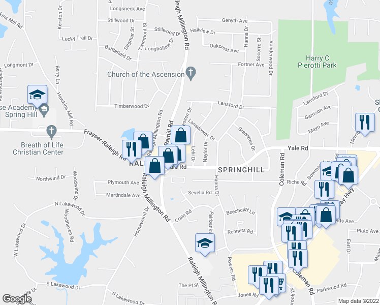 map of restaurants, bars, coffee shops, grocery stores, and more near 3511 Lehi Drive in Memphis