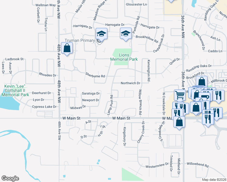 map of restaurants, bars, coffee shops, grocery stores, and more near 315 Lamp Post Road in Norman
