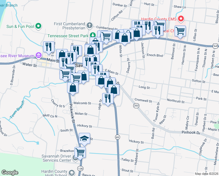 map of restaurants, bars, coffee shops, grocery stores, and more near 35 Gallaher Drive in Savannah