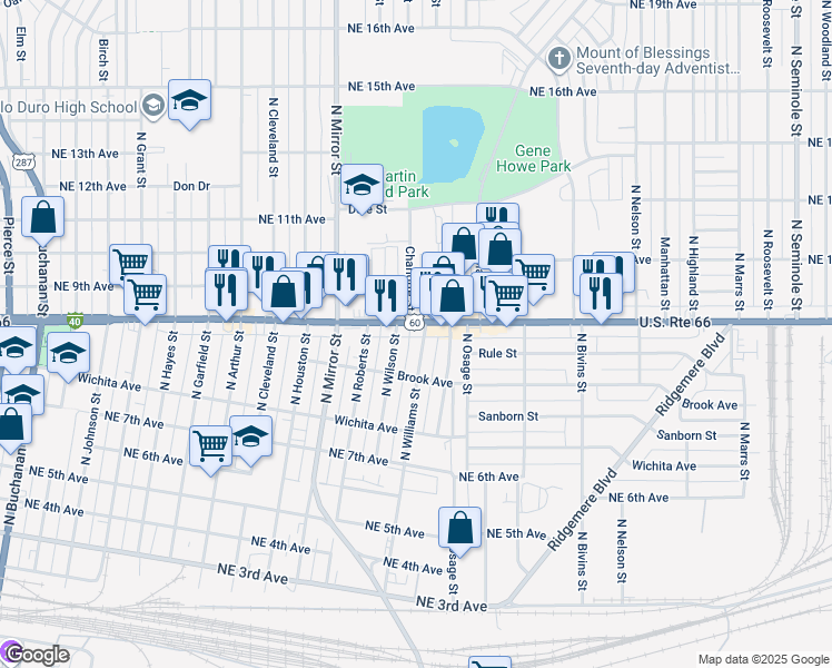 map of restaurants, bars, coffee shops, grocery stores, and more near 750 N Williams St in Amarillo