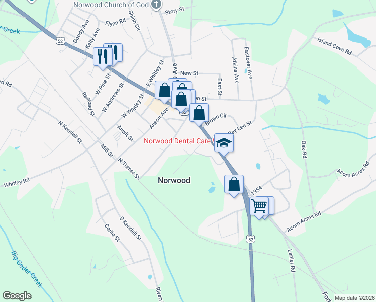 map of restaurants, bars, coffee shops, grocery stores, and more near 142 College Street in Norwood