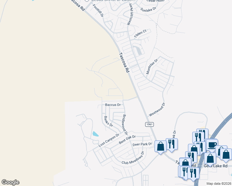 map of restaurants, bars, coffee shops, grocery stores, and more near 6802 Baccus Drive in Amarillo