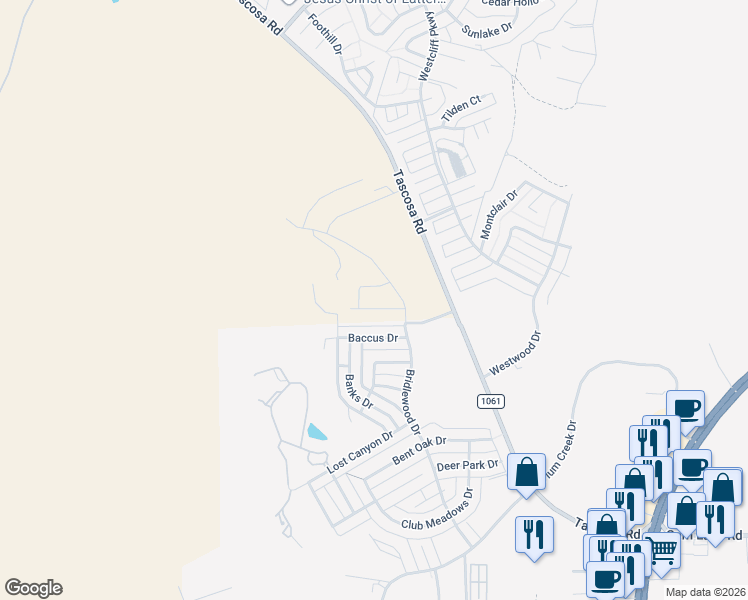 map of restaurants, bars, coffee shops, grocery stores, and more near 6818 Baccus Drive in Amarillo