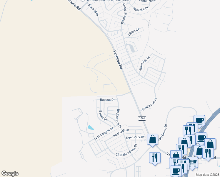 map of restaurants, bars, coffee shops, grocery stores, and more near 6802 Baccus Drive in Amarillo