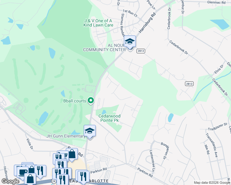 map of restaurants, bars, coffee shops, grocery stores, and more near 9342 Sloan Forest Drive in Charlotte