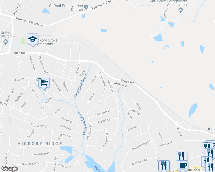 map of restaurants, bars, coffee shops, grocery stores, and more near 7511 Heronwood Lane in Charlotte