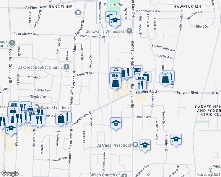 map of restaurants, bars, coffee shops, grocery stores, and more near 3516 North Trezevant Street in Memphis