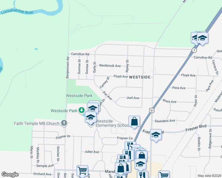 map of restaurants, bars, coffee shops, grocery stores, and more near 890 Dawn Drive in Memphis
