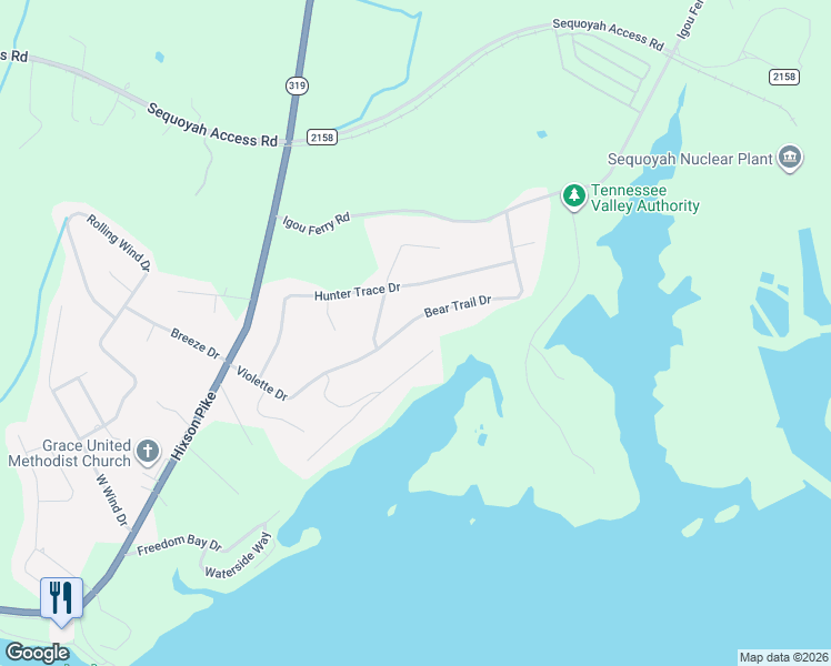 map of restaurants, bars, coffee shops, grocery stores, and more near 10120 Bear Trail Drive in Soddy-Daisy