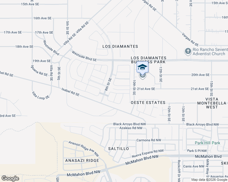 map of restaurants, bars, coffee shops, grocery stores, and more near 2205 9th Street Southeast in Rio Rancho