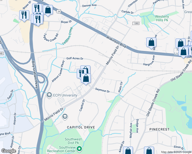 map of restaurants, bars, coffee shops, grocery stores, and more near 4350 Connelly Circle in Charlotte