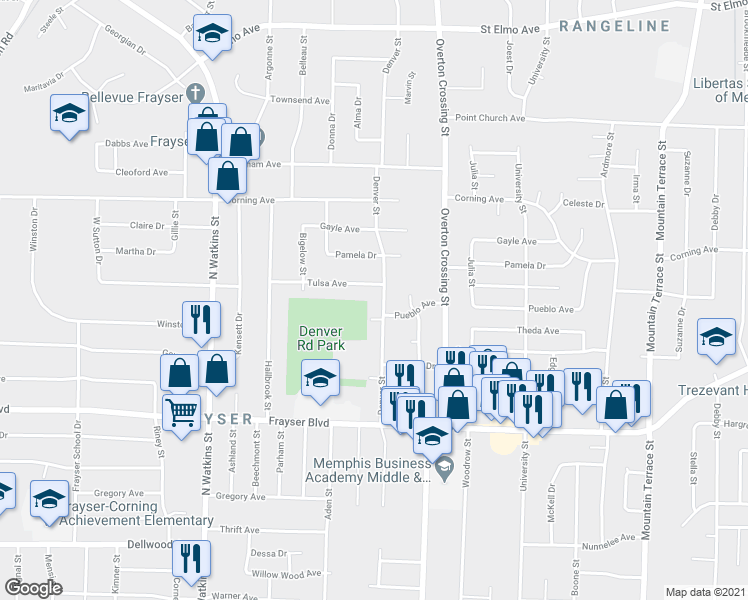 map of restaurants, bars, coffee shops, grocery stores, and more near 2003 Tulsa Avenue in Memphis