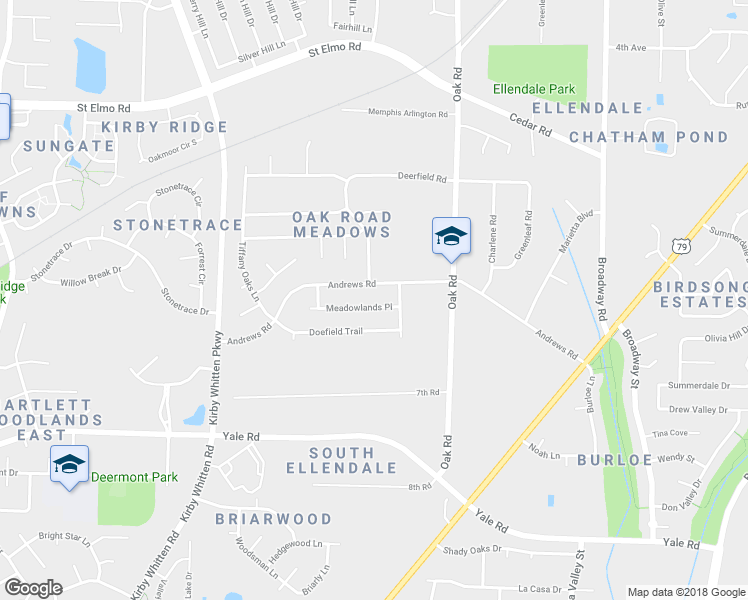 map of restaurants, bars, coffee shops, grocery stores, and more near 7014 Meadowlands Place in Memphis