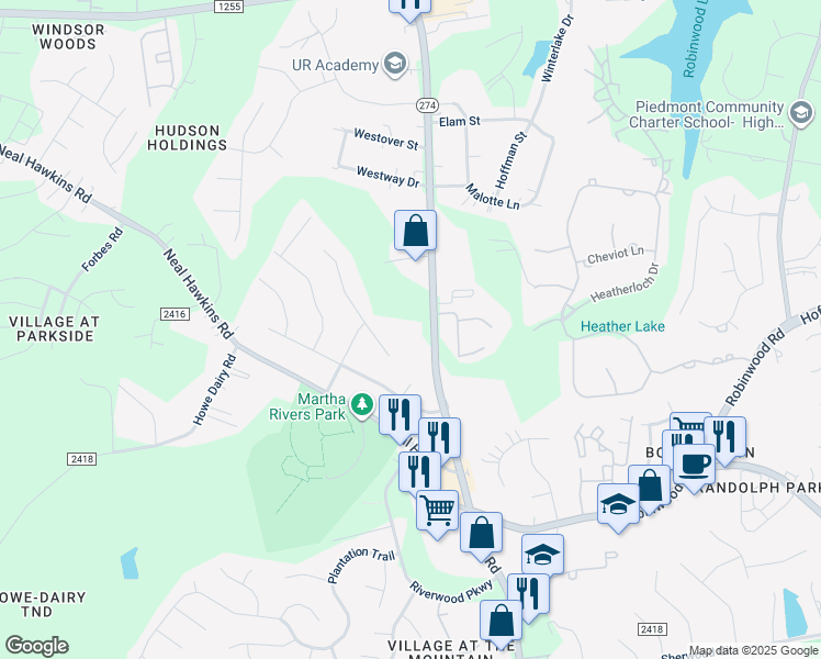 map of restaurants, bars, coffee shops, grocery stores, and more near 2755 Union Road in Gastonia
