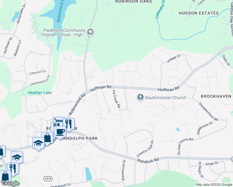 map of restaurants, bars, coffee shops, grocery stores, and more near 3109 Ivy Creek Road in Gastonia