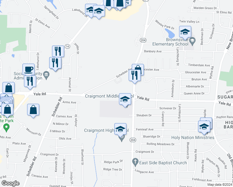 map of restaurants, bars, coffee shops, grocery stores, and more near 5000 Yale Road in Memphis