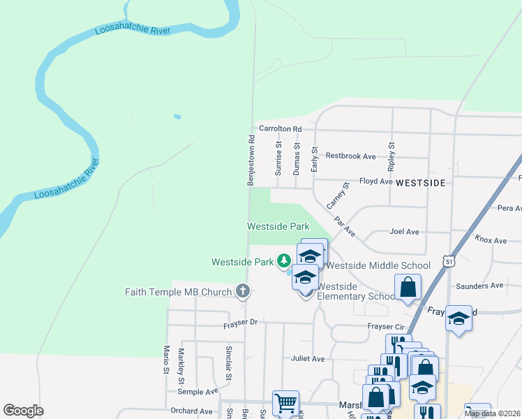 map of restaurants, bars, coffee shops, grocery stores, and more near 3396-3558 Benjestown Road in Memphis