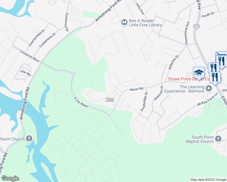 map of restaurants, bars, coffee shops, grocery stores, and more near Calico Place Way in Belmont