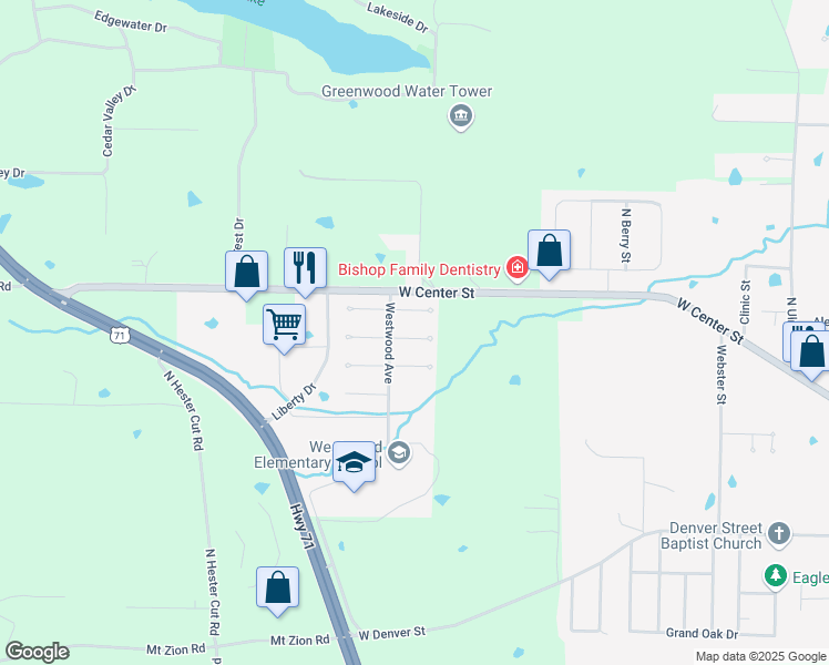 map of restaurants, bars, coffee shops, grocery stores, and more near 2108 Breckenridge Terrace in Greenwood
