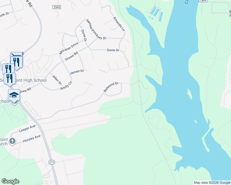 map of restaurants, bars, coffee shops, grocery stores, and more near 305 Fallingbrook Drive in Belmont