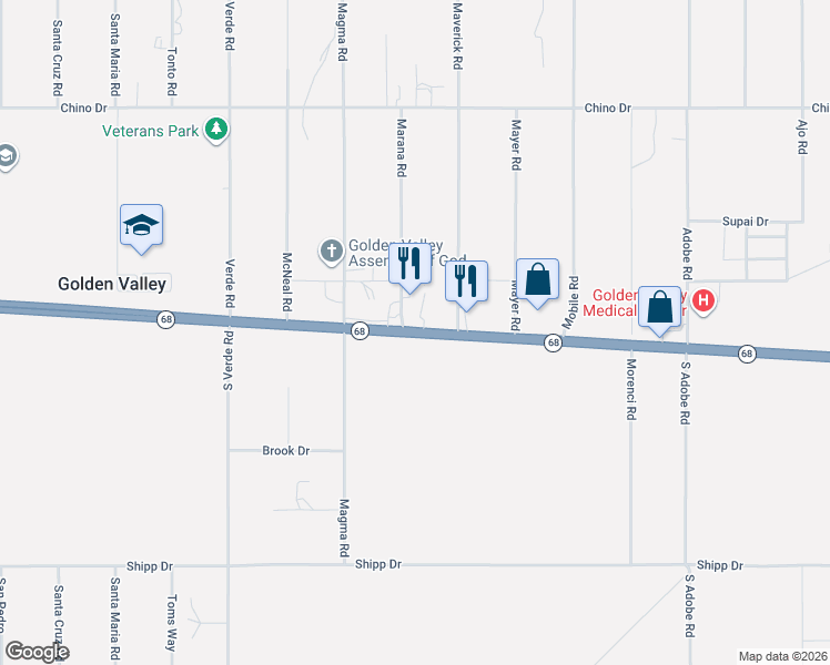 map of restaurants, bars, coffee shops, grocery stores, and more near 5298-5310 Highway 68 in Golden Valley