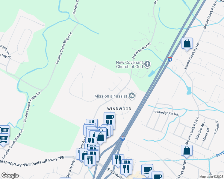 map of restaurants, bars, coffee shops, grocery stores, and more near 4824 Charwood Trail Northwest in Cleveland