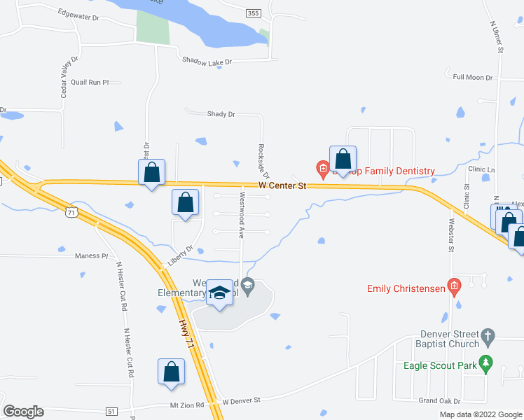 map of restaurants, bars, coffee shops, grocery stores, and more near 2106 Breckenridge Terrace in Greenwood