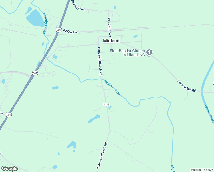 map of restaurants, bars, coffee shops, grocery stores, and more near 14249 Hopewell Church Road in Midland